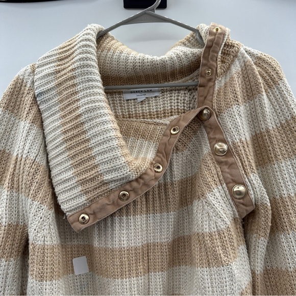RTR Derek Lam Collective Button Cowl Neck Tan & Cream Striped Sweater Sz M - Picture 4 of 16